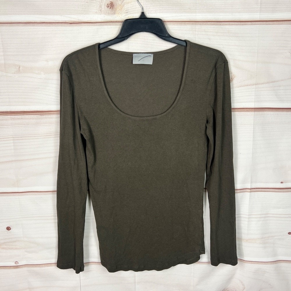Modern Citizen Top Womens 1X Brown Rib Knit T-Shirt Scoop Neck Slim Fit Solid